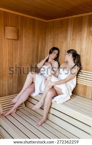 Young women relaxing in sauna