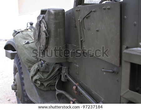 MADRID - MARCH 5: Detail of an US Army vehicle. Re-enactment of World War II by the \