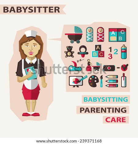 Profession of people. Flat infographic. Babysitter