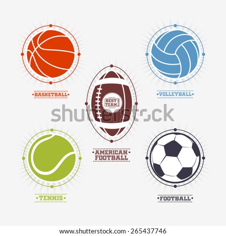 Sports colorful balls logos and emblem with text.