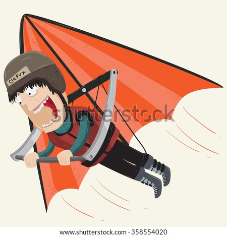 a man having fun on hang gliding extreme sport screaming feeling scare