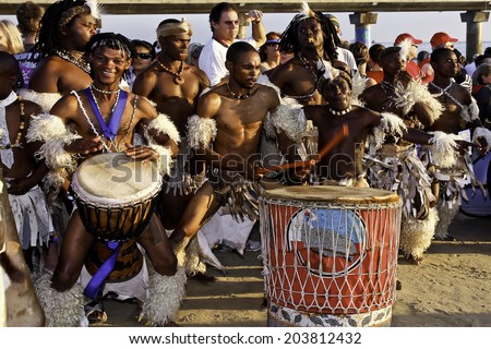 African dancers and drummers at the Iron man South Africa Port Elizabeth 13 April 2014