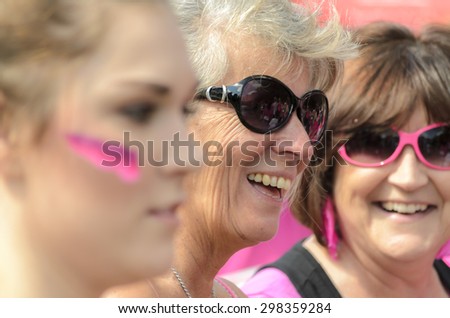 Race-for-life, Colchester, Essex, England. UK- 19 July 2015, The annual race for the cure event where woman can walk ,jog, or run 5 or 10 kilometers to raise money for