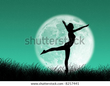 Woman dancing in front of the moon