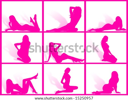 Women silhouettes in different poses and attitudes