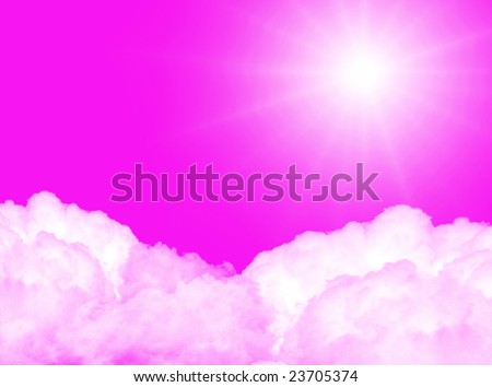 Bright sun in a blue sky with white clouds