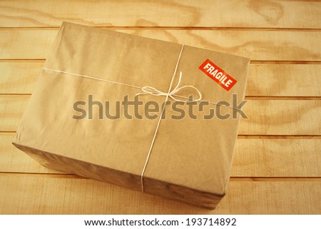 Wrapped package on table top