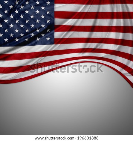 Closeup Of American Flag On Grey Background Stock Photo 196601888