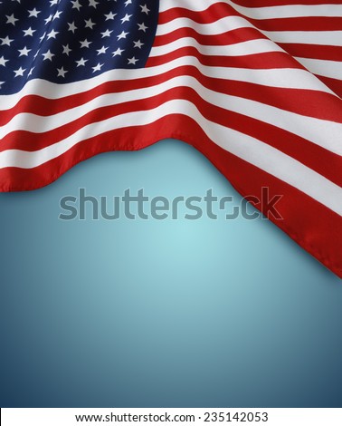 American Flag On Blue Background Stock Photo 235142053 : Shutterstock