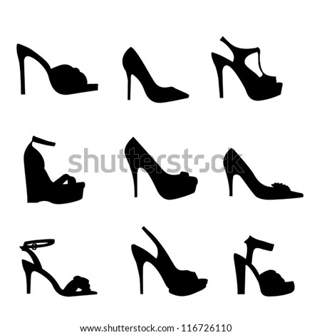 Nine Silhouette High Heels Stock Vector 116726110 : Shutterstock
