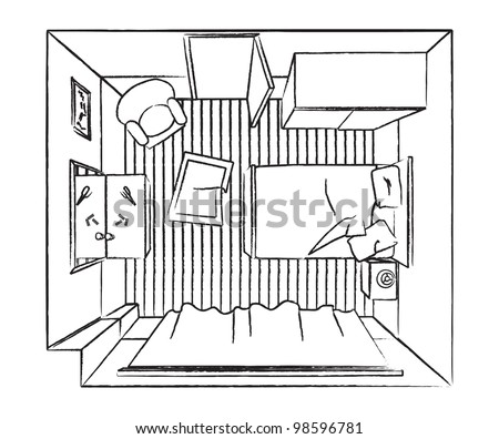 Outline Bedroom Interior Top View Stock Vector 98596781 : Shutterstock