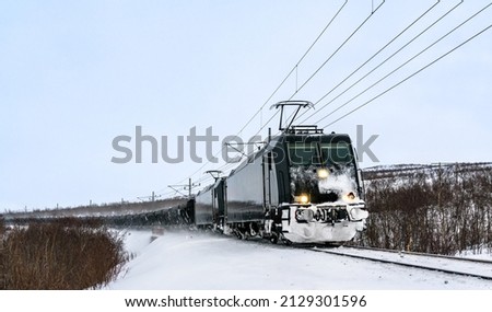 Iron ore train at Abisko in Swedish Lapland in winter Imagine de stoc © 