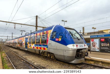 AVIGNON, FRANCE - JANUARY 02: Regional train on hybrid power at Avignon station on January 2, 2014. Trains of the class B 81500 are capable to operate on diesel as well as on 1.5 kV DC electric power