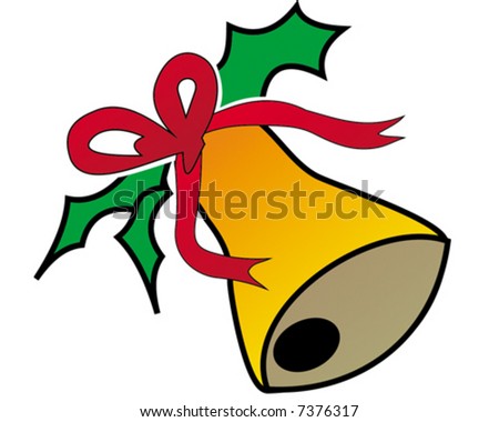 Christmas Bell Ornamented With Holly And Red Ribbon (Vector ...