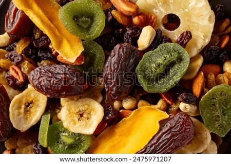 Image, Stock Photo Variation of nuts in a bowl on a beige linen tablecloth. Top view.