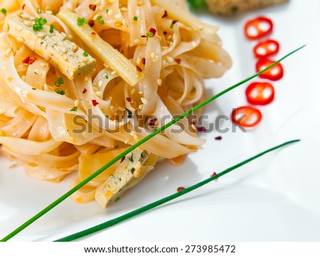 cheese tofu with noodles and sesame