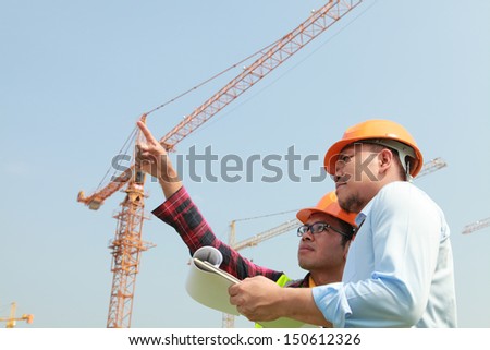 Builder worker and manager inspection  on construction new site