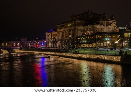 STOCKHOLM, SWEDEN - 30 NOV: Night view at the Opera House in Stockholm. This building is a landmark. Photo is taken on 30 November 2014 at City of Stockholm, Sweden.