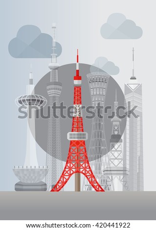 Travel Japan famous tower series vector illustration - Tokyo Tower