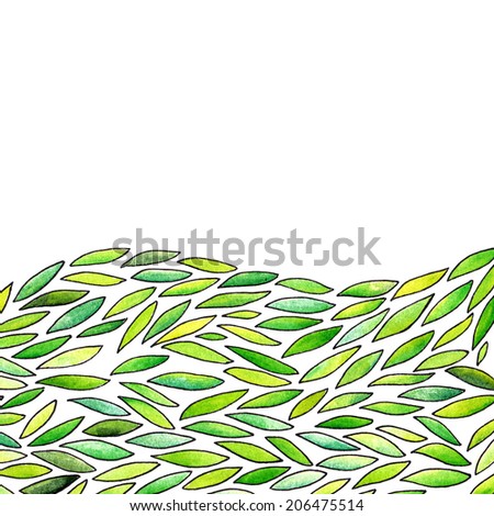 Green leaves background. Watercolor paint. Floral pattern. Decorative border.