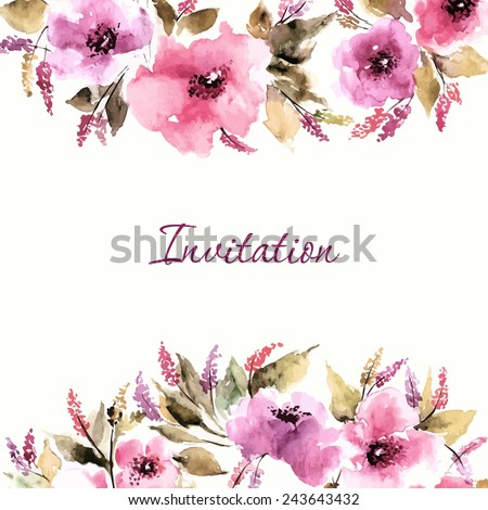 Wedding invitation with watercolor flowers. Birthday floral card. Floral  background. Watercolor floral bouquet. Floral decorative frame. - Stock  Image - Everypixel