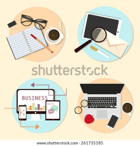 Set of Flat vector design illustration of business office and workspace