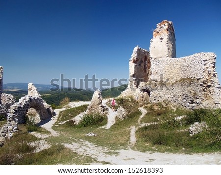 Ruined interior of Cachtice castle situated in the mountains above the Cachtice village, Trencin region, Slovakia. The Castle of Cachtice was residence of the world known Elizabeth Bathory.
