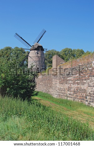 Windmill and Town Wall of Zons,Lower Rhine Region,Germany