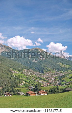 View into the Val Gardena near Ortisei,Dolomites,Italy