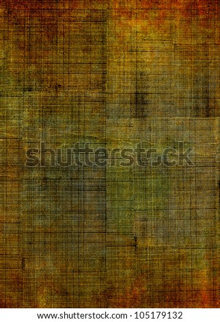 A vintage cloth book cover with a multi-colored crisscross pattern and grunge stains.  Image has a pleasing grain texture at 100%.