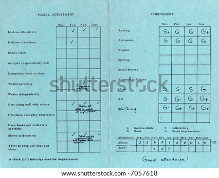 An old American grade school report card from 1962.