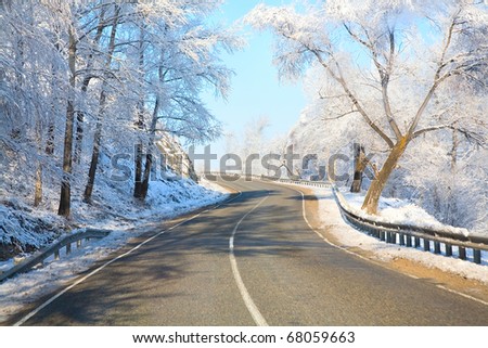 view from the car on winter roads