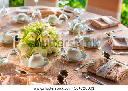 Dining table preparation in a luxury restaurant in western style