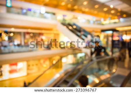 Blur background photograph of people in the department store building with huge escalator