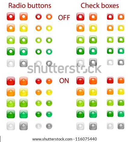 Set of colored web radio buttons and check boxes