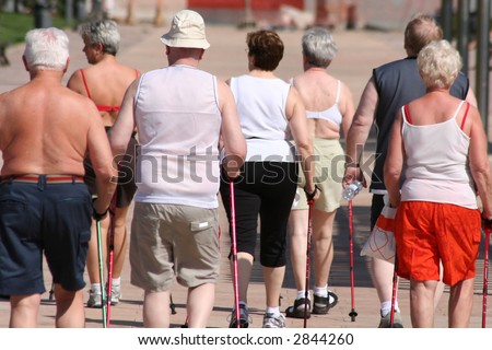 “Group of old people making sport”