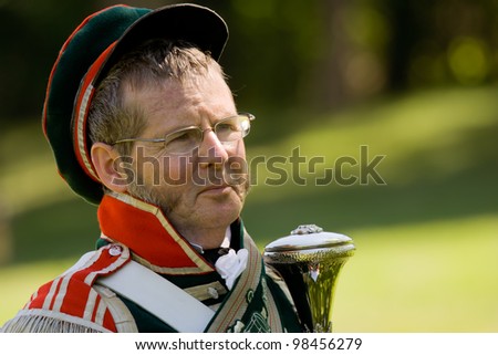STONEY CREEK, ONTARIO, CANADA - JUNE 6 : Leader of a marching band at a War of 1812 re-enactment at Stoney Creek Ontario Canada, June 6, 2011