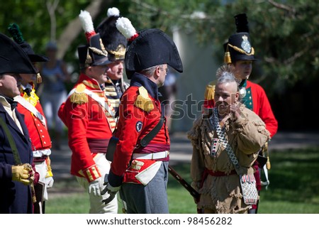 STONEY CREEK, ONTARIO, CANADA - JUNE 6 : Military inspection during a War of 1812 re-enactment at Stoney Creek Onatio Canada June 6, 2011