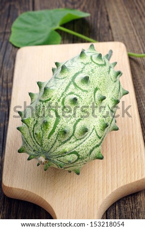 Cucumis metuliferus - Exotic fruit kiwano. Horned melon - African horned cucumber