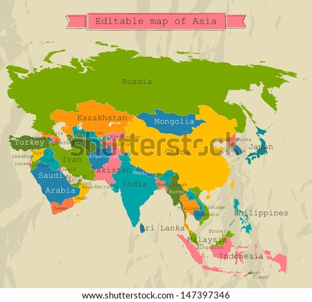 Editable Asia Map With All Countries. Vector Illustration Eps8 ...