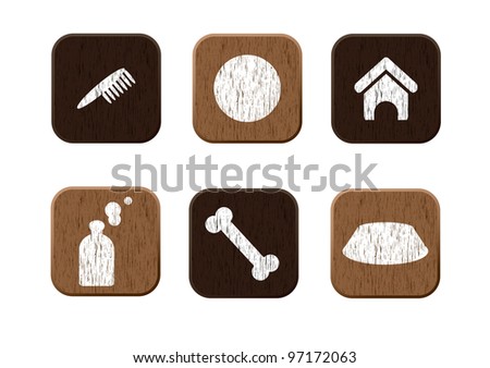 Pet shop wooden icons set vector illustration eps 8