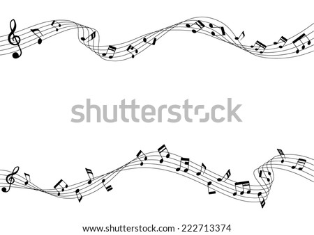Two rows of musical notes element are flowing on chords pattern. 
Musical notes rounded corners style. Music, melody, and tones movement on isolated backgrounds are conveyed in vector illustrations.