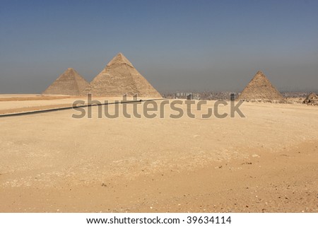 A view of the pyramids at Giza from the plateau to the south of the complex