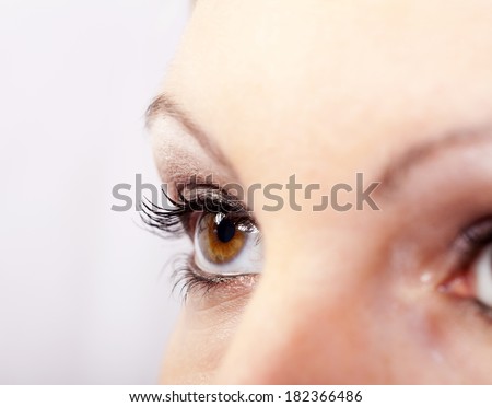 Macro shot of, side view of a young woman with open eyes