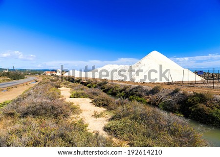 View of salt mountains in a saline in Gruissan in southern France