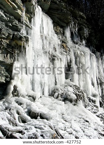 The icicles wall  A wall from frozen falling water due to extremely low temperatures in the mountains