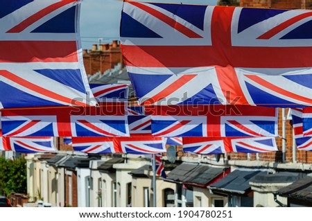 Street in Belfast is decorated in Union Flags for the annual 12th July celebrations