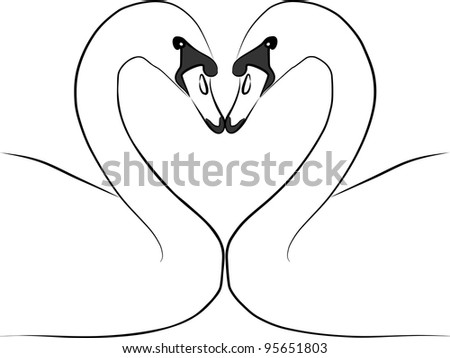 Two Swans Silhouette - Freehand On A White Background Stock Photo ...