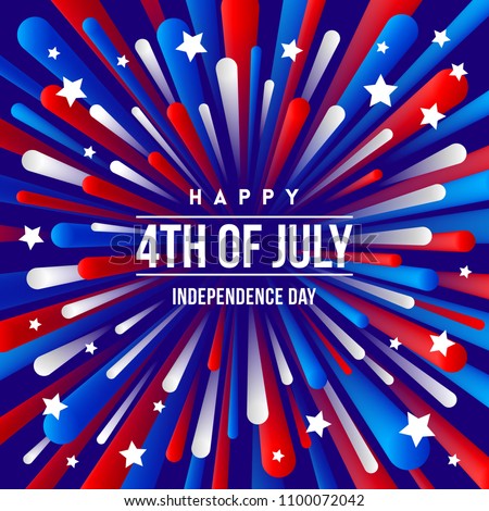 4th of July, Independence day - greeting design with USA patriotic colors firework burst rays.
 Vector illustration.