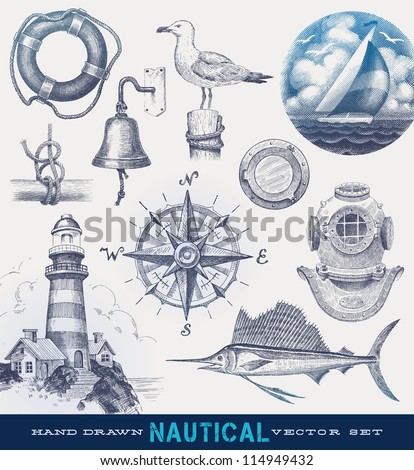 Nautical hand drawn vector set